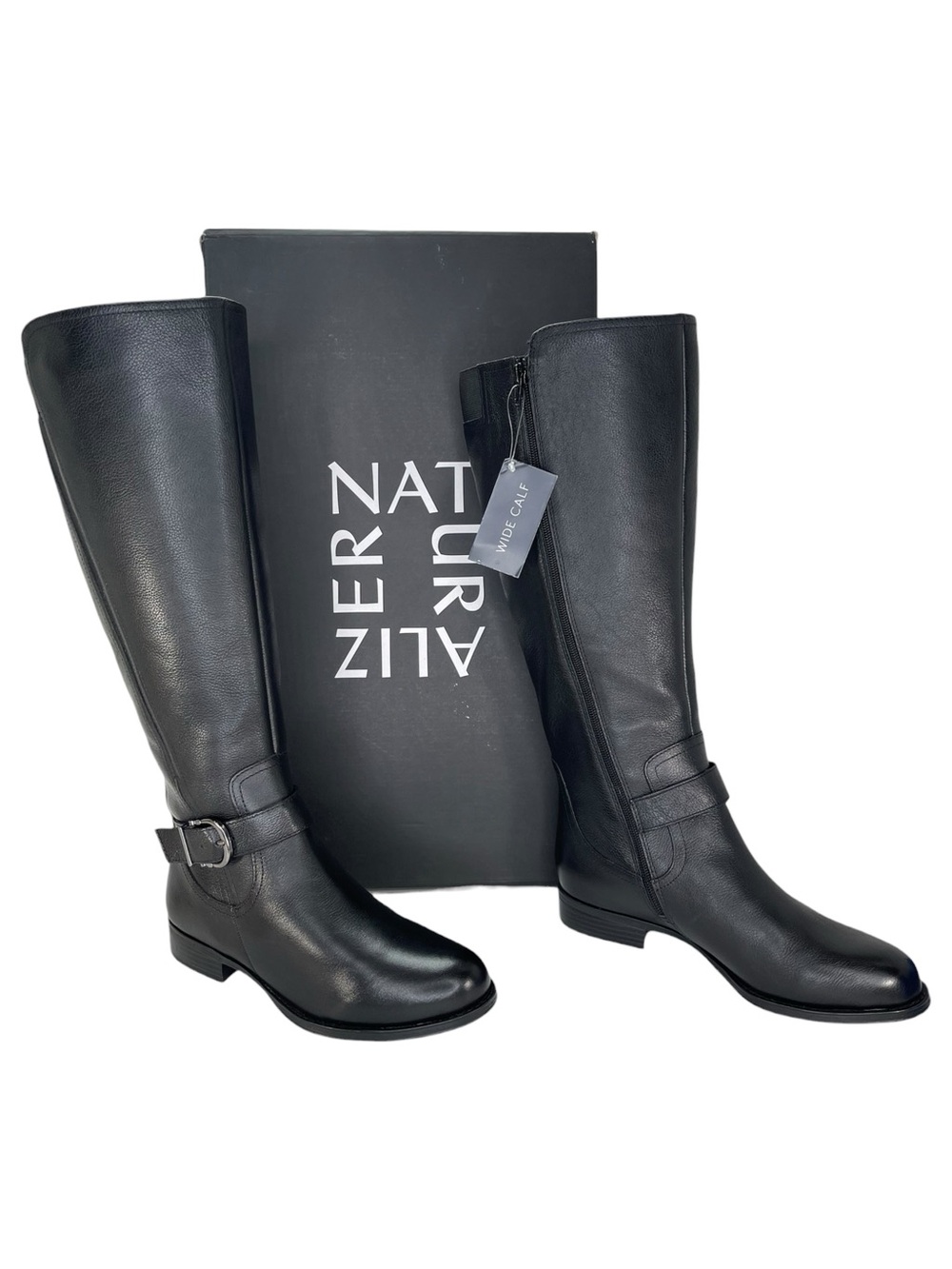 Naturalizer Jaya Black Leather Wide Calf Knee High Womens Boots Size 7W